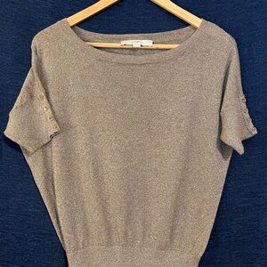 LOFT Shimmering Gold/Tan Short Sleeve Blouse